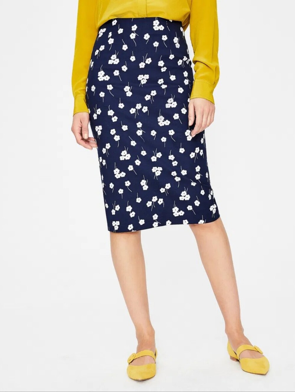 NWT Boden Richmond Power Stretch Pencil Skirt Navy White Floral High Waist 10P